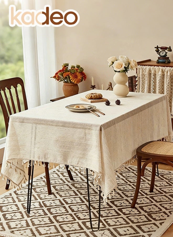 kadeo Rustic Tablecloth with Tassel, Rectangle Decorative Table Cover, Wear-resistant and Dustproof Desktop Decoration, Wrinkle Free for Kitchen Dinning Wedding Buffet 140*200CM - Image 1